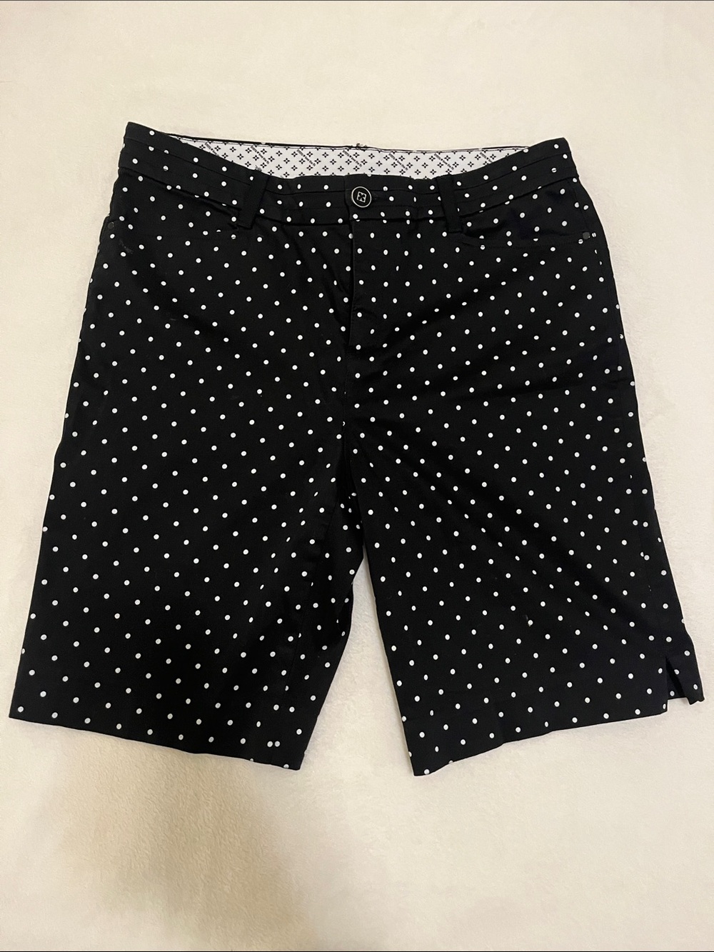 intro. Black with White Polka Dot Flat-Front Women's Shorts